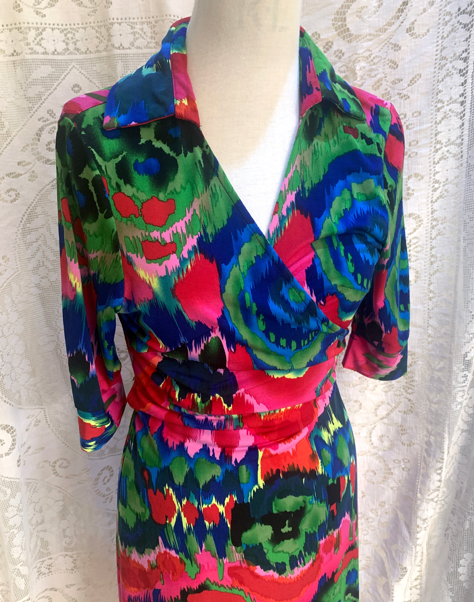 Vintage Y2K Diane Von Furstenberg Bright Floral Wrap Dress - Size S/M
