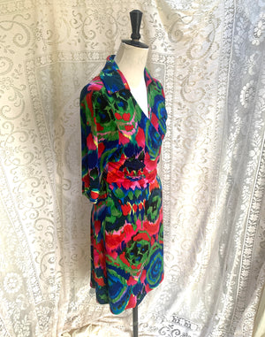 Vintage Y2K Diane Von Furstenberg Bright Floral Wrap Dress - Size S/M