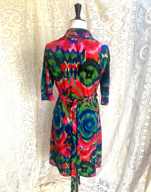 Vintage Y2K Diane Von Furstenberg Bright Floral Wrap Dress - Size S/M