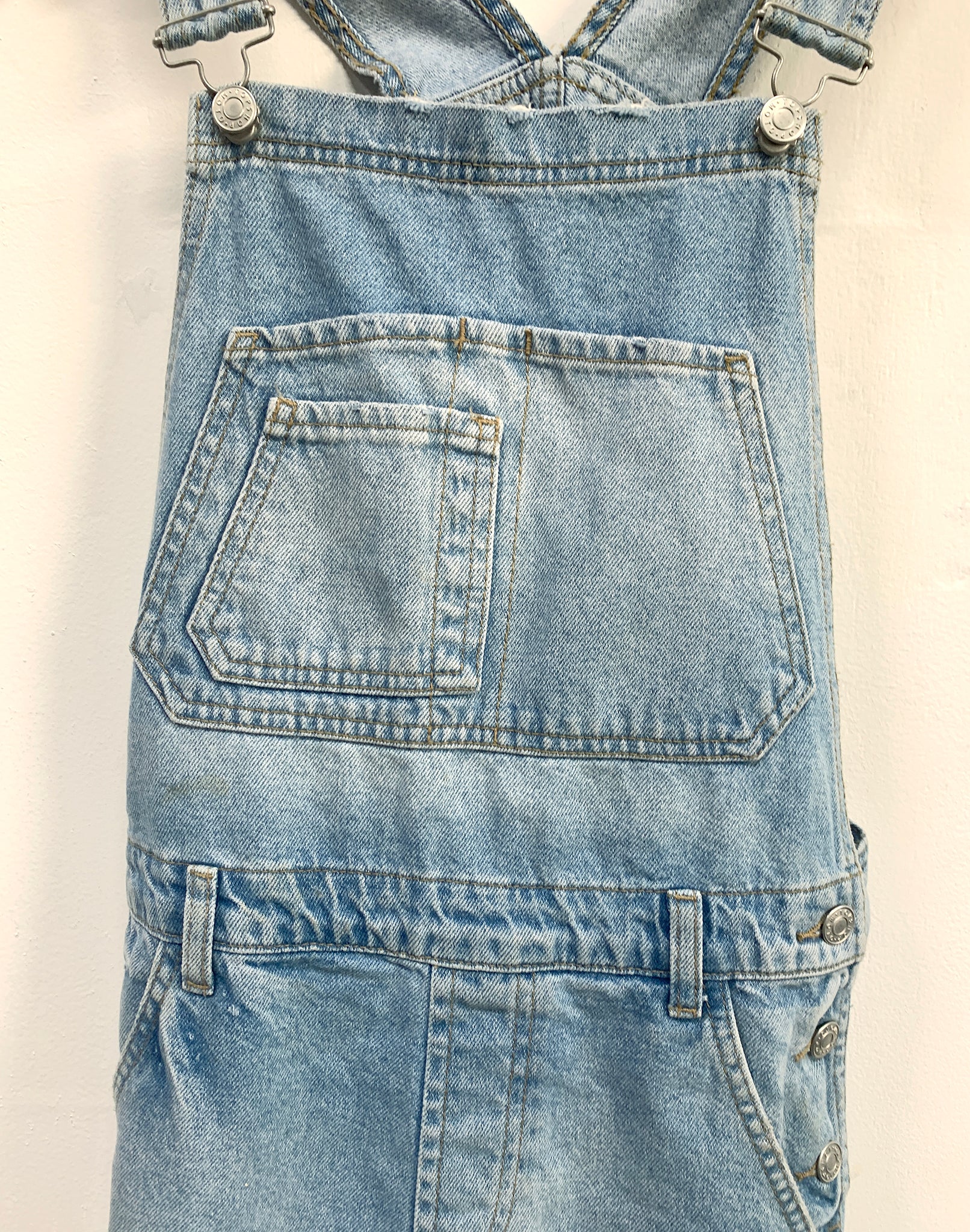 Topshop Pale Denim Short Dungarees