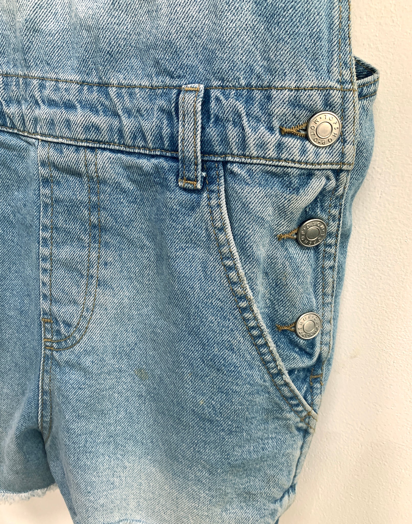 Topshop Pale Denim Short Dungarees