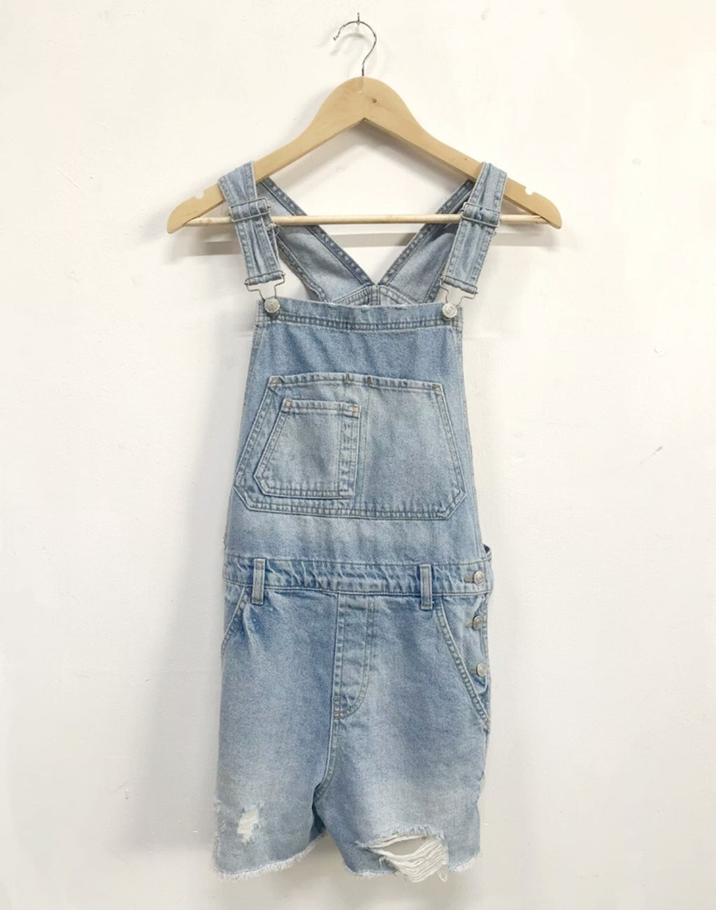 Topshop Pale Denim Short Dungarees