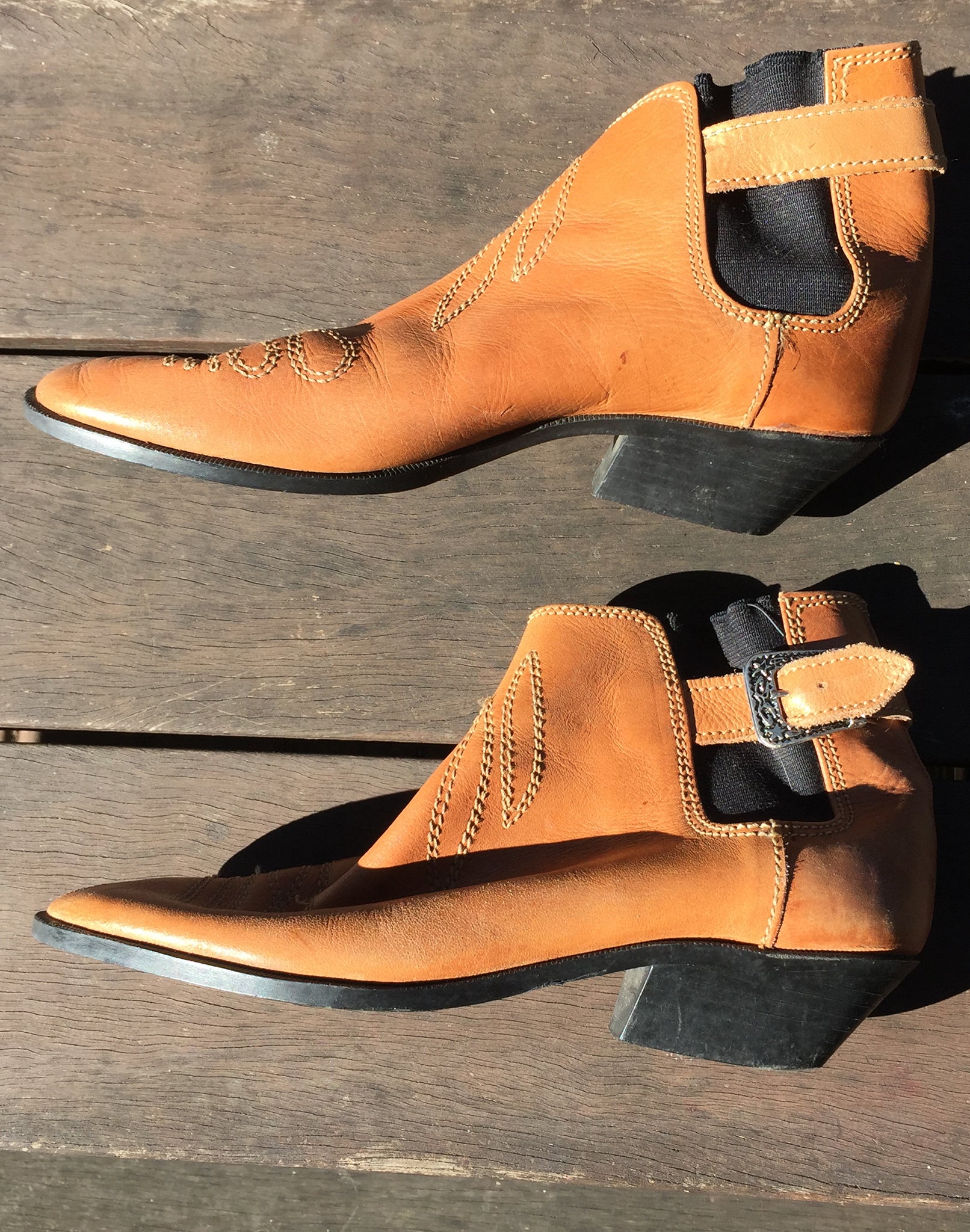 Vintage 90's Tan Mustard Ankle Boots - Size 37