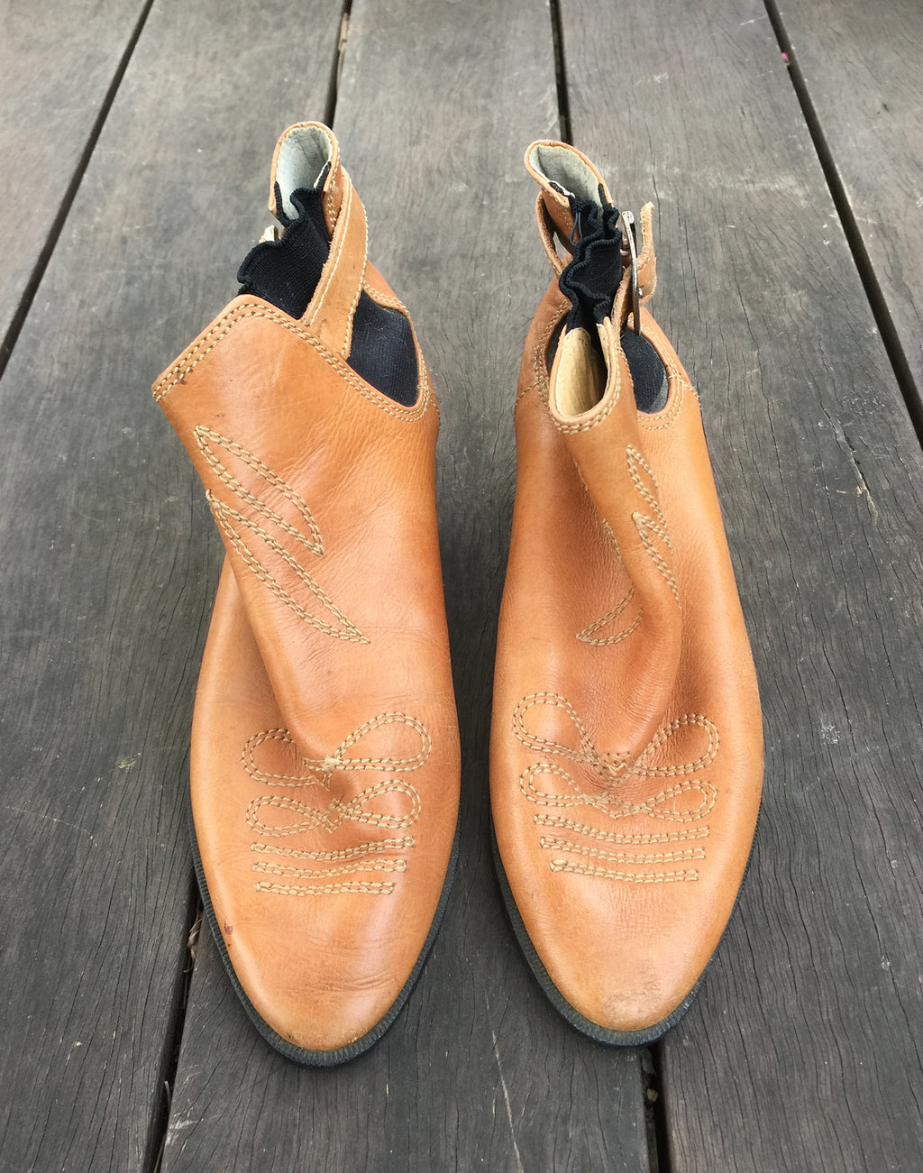 Vintage 90's Tan Mustard Ankle Boots - Size 37