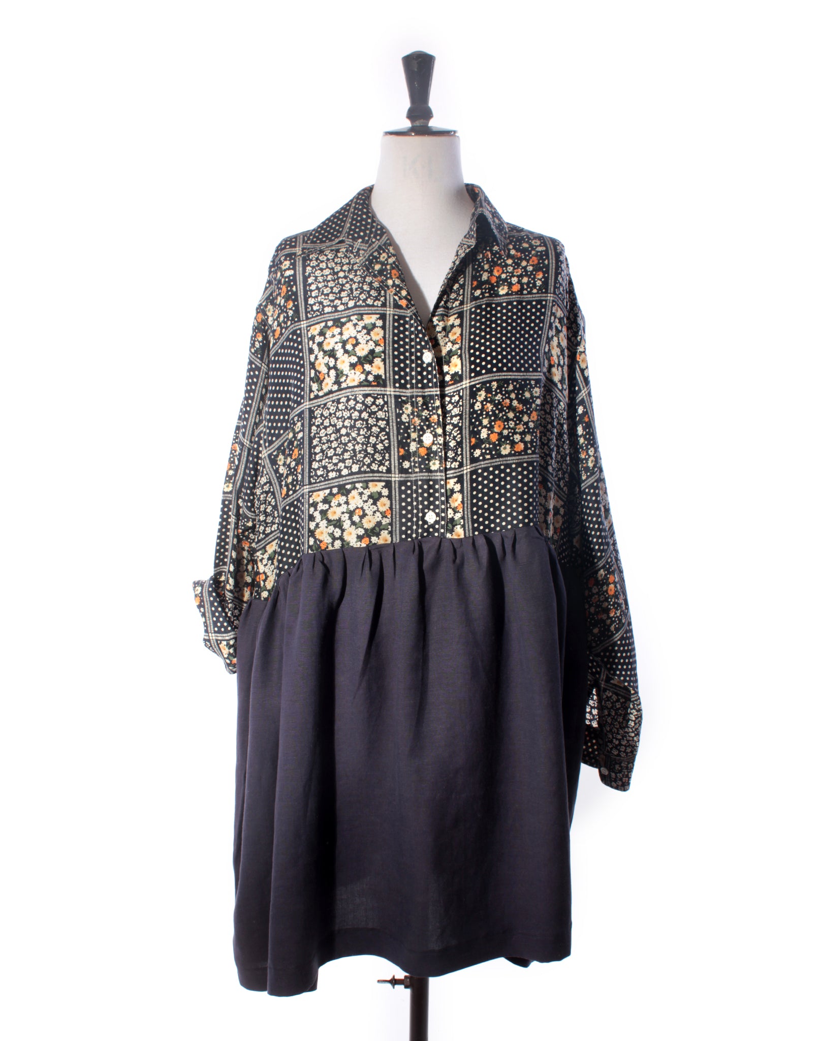 Patchwork Silk & Cotton Linen Collector Dress - Size L