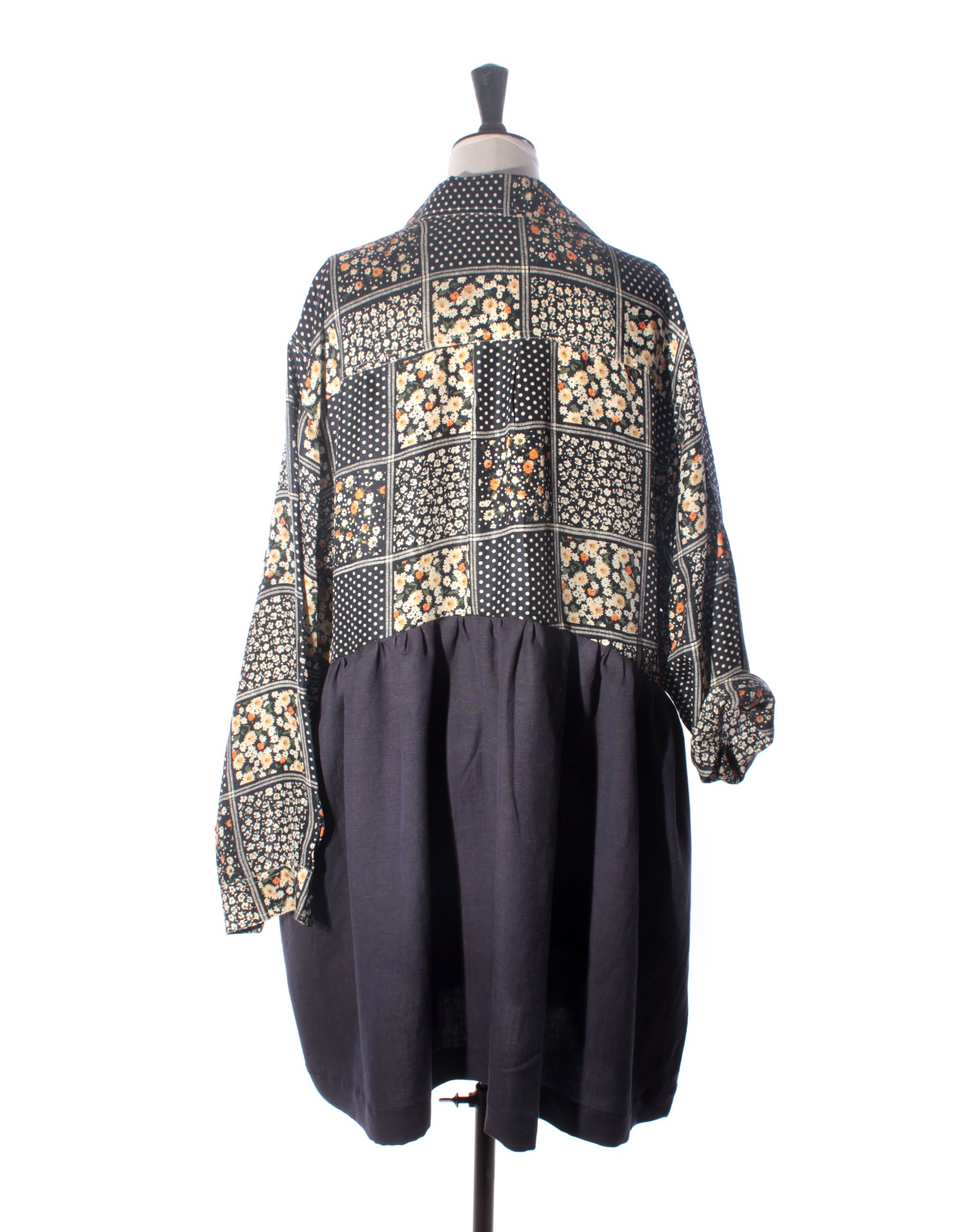 Patchwork Silk & Cotton Linen Collector Dress - Size L