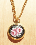 Vintage Painted Pink Floral Chunky Gold Necklace